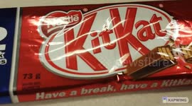 Unwrapping mini Kit Kat ASMR and listening to the crunch chew of the treat