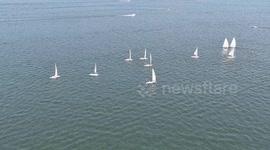 C-scow sailboat race on Chautauqua Lake by drone