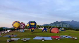 Hot air balloons shaped like colourful animals rise at festival in Taiwan