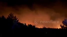 Wildfire Raging at Night in Rhodes, Greece