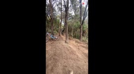Enthusiastic biker's 40 ft leap of faith ends in a BIG CRASH!