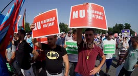 Construction Workers Rally Against Taxation in Bucharest, Romania