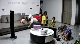 Chinese boy narrowly escapes injury as glass table shatters