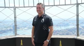 Former Premier League footballer Michael Owen visits the iconic Empire State Building to celebrate the first Premier League Summer Series in New York, NY, USA