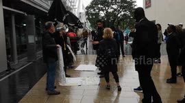 Royal Festival Hall security guards try to move on Piers Corbyn from protesting outside of the Royal Festival Hall, Video was shot outside the Royal Festival Hall where Greta Thunberg was speaking at an event called Greta Thunberg: The Climate Event