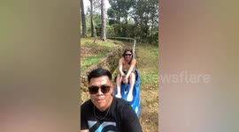 Brake, brake! Woman crashes into her boyfriend on mountain coaster rider