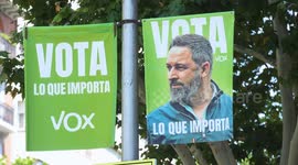 Banners showcasing Spanish politicians and candidates in Madrid, Spian