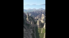 Aerial view of stone forest in China's Xinjiang