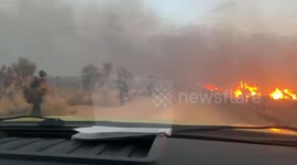 Close-up footage of the 77,000-acre York Fire that is burning through California