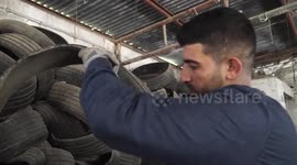 Young Gazan aspires to make small tire recycling business into bigger environmental initiative