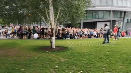 People do keep fit on mass at Potters Field Park in Central London