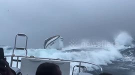 Passengers scream as speedboats bounce over huge waves during storm in Thailand