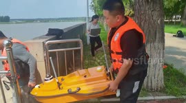 Unmanned hydrological monitoring ship used in river in N China's Tianjin