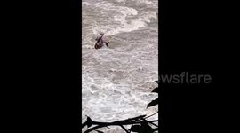An Old Man Fishing was Swept away by the Flood in Chongqing, China