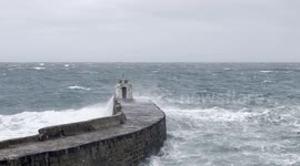 Storm Antoni batters the Cornwall coastline at Porthleven with 50mph winds