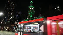 Sydney Town Hall is lit up for Matildas football team, Sydney, Australia