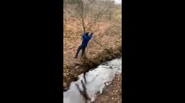 Boy Forgets To Hold On To Rope Swing