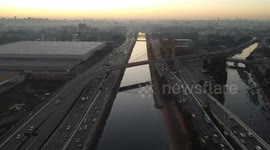 August 7, 2023, Sao Paulo, Brazil. Aerial videos of the beginning of the day on Marginal Tietê