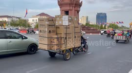 Motorcycle trailer carries boxes and passenger