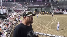 Bull leaves path of destruction after escaping rodeo arena - injuring politician's family members