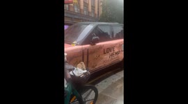 Hemp-advertising car gets towed away or being parked illegally at a road side