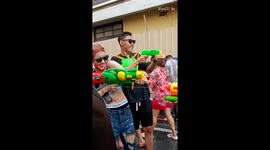 A glimpse of the happy celebrations of Songkran Festival 2023 at Khao San road, Bangkok, Thailand
