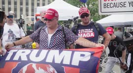 Chaotic Crowd of Conflicting Protestors, Some MAGA and Others Anti-Trump, During 3rd Federal Indictment