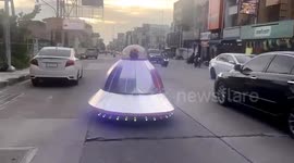 Homemade UFO car amuses road users in Thailand