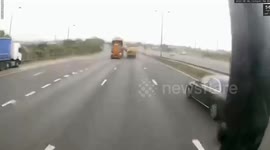 Video captures moment a lorry smashed into a bridge on a dual carriageway