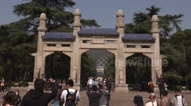 Fixed filming of the entrance and tourists of Zhongshan Mausoleum Boai Square in Nanjing, Jiangsu Province.