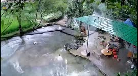 Rocks from quarry blast strike iron shed in Chinese Village