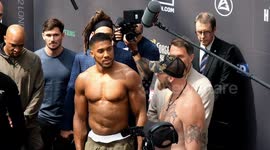 Heavyweight Anthony Joshua faces opponent Robert Helenius at weigh-in ahead of clash at London's 02