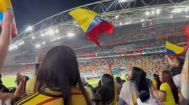 Fans celebrate goals as England defeat Colombia in quarter finals in Sydney, Australia