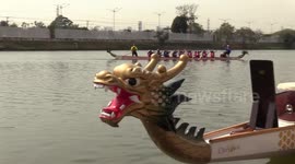 People Take Part in Dragon Boat Festival in Sao Paulo, Brazil
