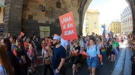 People march for LGBTQ rights at Prague's Rainbow Parade, Czechia
