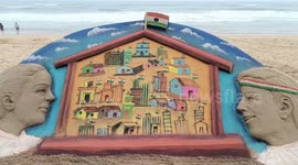The occasion of Independence Day sand artist students created a beautiful sand art with message