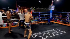Locals hold amusing blindfolded boxing  matches during sports event in Thailand