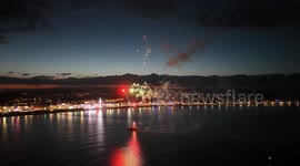 The Monday night summer fireworks light up the night sky at Weymouth in Dorset, UK.