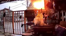 Electricity meter explodes during storm in Thailand