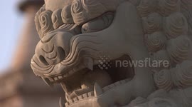 Close-up of Double Pagoda Stone Lion Head Fixed Upward Shot in Baisikou, Yinchuan City, Ningxia Hui Autonomous Region.