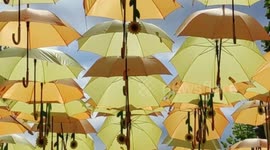 Paris Bercy Village umbrella decoration. France. 15 aug 2023