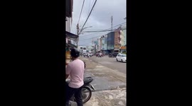 Playful pups give chase: dogs in Pleiku City pursue motorbike carrying canine companions