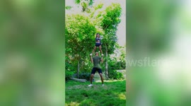 Uncle and niece perform impressive cheerleading routine
