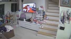 Father tumbles down stairs in home DIY fail