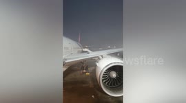 Planes battered by heavy rain and floods at airport in Frankfurt, Germany