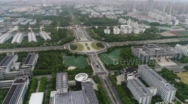 Drone overhead photography of Xiangzhang Avenue and surrounding environment in Changzhou Science and Education City, Jiangsu Province.