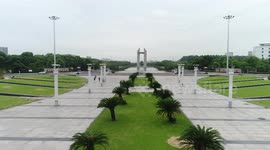 Drones shoot the Changzhou Science and Education City Education Park from bottom to top along Xiangzhang Avenue in Changzhou City, Jiangsu Province.