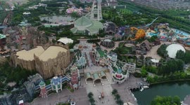UAV aerial photography of Changzhou Chinese Dinosaur Park from far to near.