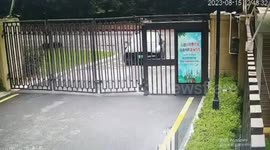 Out-of-control Tesla rams through a locked gate and runs over a passerby