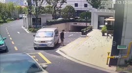 Delivery driver forgets to pull handbrake... leaving vehicle to roll back and crash